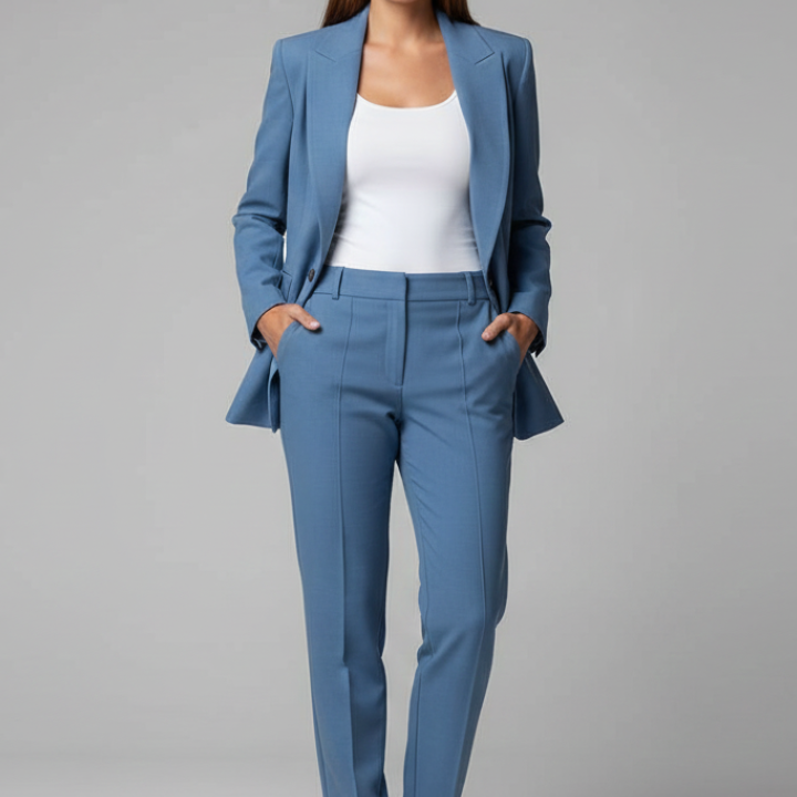 Tailleur femme blazer à col cranté et pantalon droit