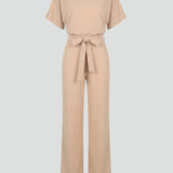 Combinaison femme ceinturée à jambes larges et col V