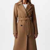 Trench long croisé à ceinture pour femme