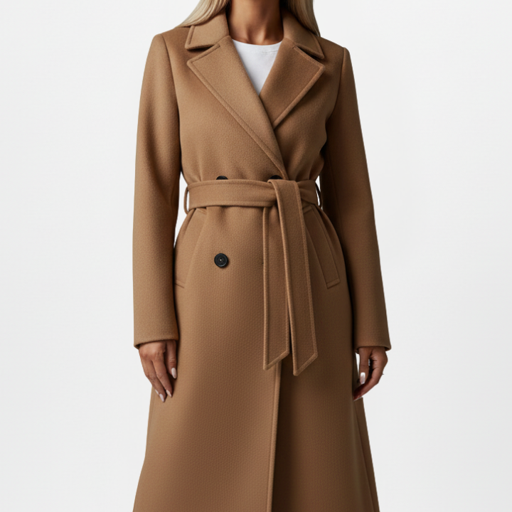 Trench long croisé à ceinture pour femme