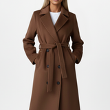 Trench long croisé à ceinture pour femme