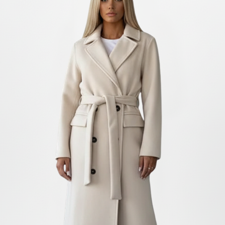 Trench long croisé à ceinture pour femme