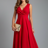 Robe midi trapèze sans manches à cache-cœur