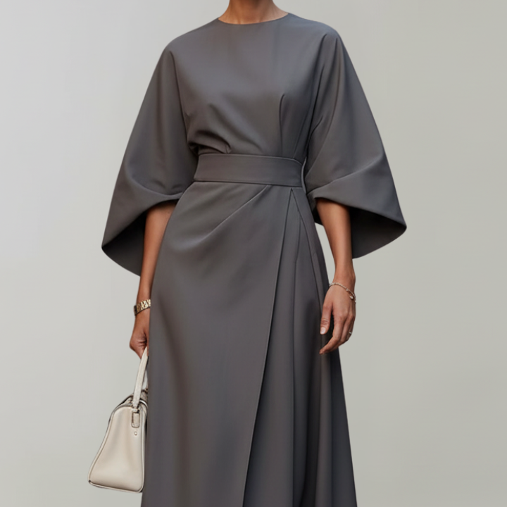 Robe midi ceinturée à manches cape pour femme