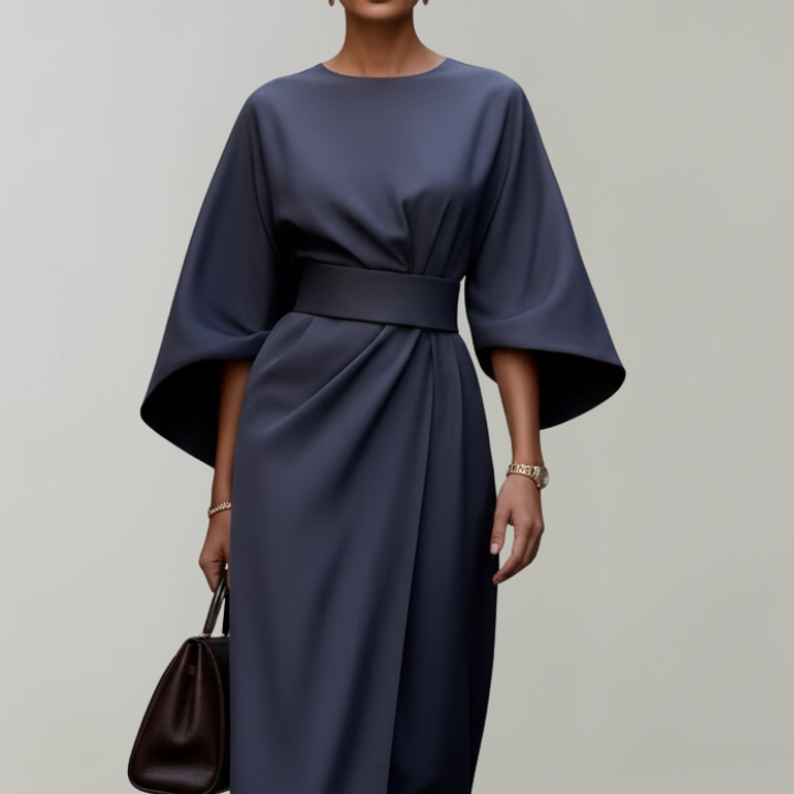 Robe midi ceinturée à manches cape pour femme
