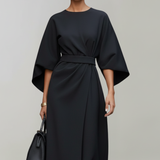 Robe midi ceinturée à manches cape pour femme