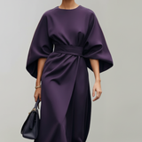 Robe midi ceinturée à manches cape pour femme