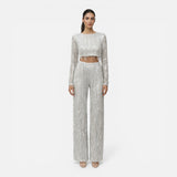 Ensemble femme crop top à sequins et pantalon large