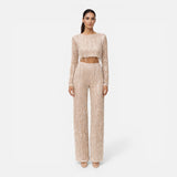 Ensemble femme crop top à sequins et pantalon large