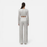Ensemble femme crop top à sequins et pantalon large