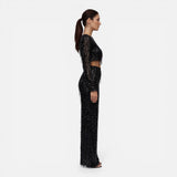 Ensemble femme crop top à sequins et pantalon large