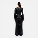 Ensemble femme crop top à sequins et pantalon large