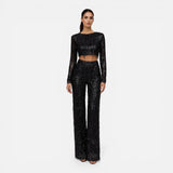 Ensemble femme crop top à sequins et pantalon large