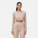 Ensemble femme crop top à sequins et pantalon large