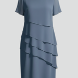 Robe mi-longue à volants superposés et col rond