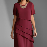 Robe mi-longue à volants superposés et col rond