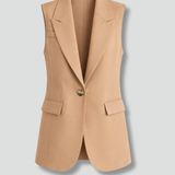 Blazer femme sans manches à col cranté et poches