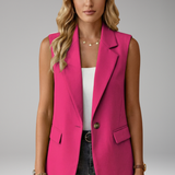 Blazer sans manches femme boutonné à col cranté