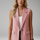 Blazer sans manches femme boutonné à col cranté