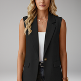 Blazer sans manches femme boutonné à col cranté