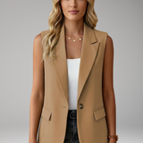 Blazer sans manches femme boutonné à col cranté