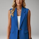 Blazer sans manches femme boutonné à col cranté