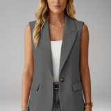 Blazer sans manches femme boutonné à col cranté