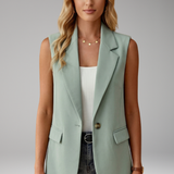 Blazer sans manches femme boutonné à col cranté
