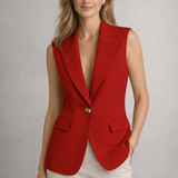 Blazer femme sans manches à col cranté et poches