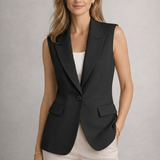 Blazer femme sans manches à col cranté et poches
