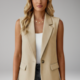 Blazer sans manches femme boutonné à col cranté