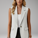 Blazer sans manches femme boutonné à col cranté