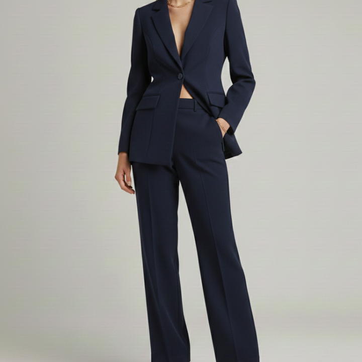 Tailleur femme blazer et pantalon large taille haute
