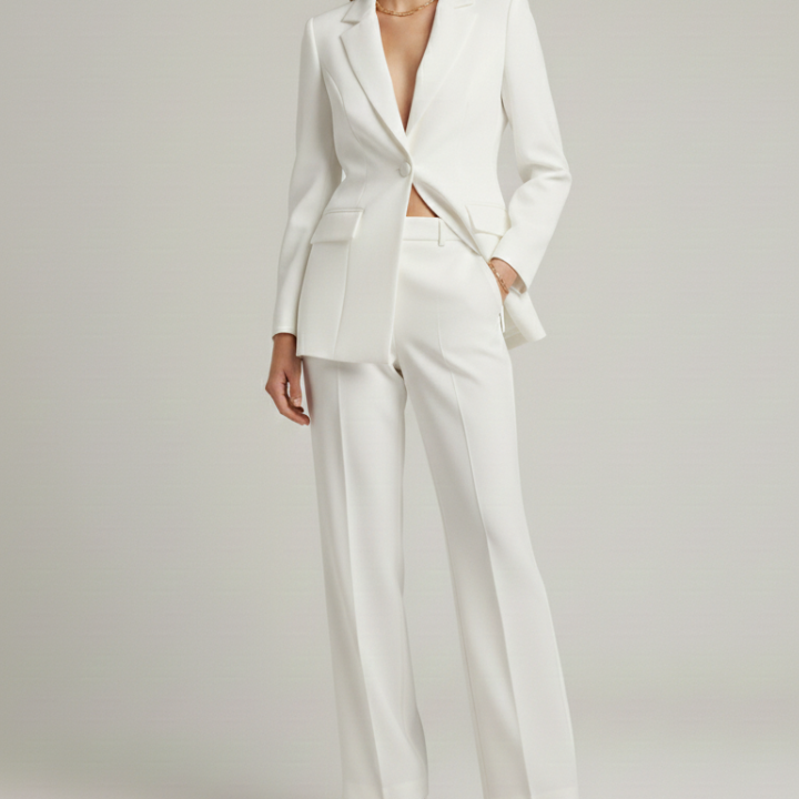 Tailleur femme blazer et pantalon large taille haute