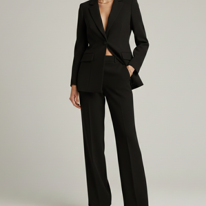 Tailleur femme blazer et pantalon large taille haute