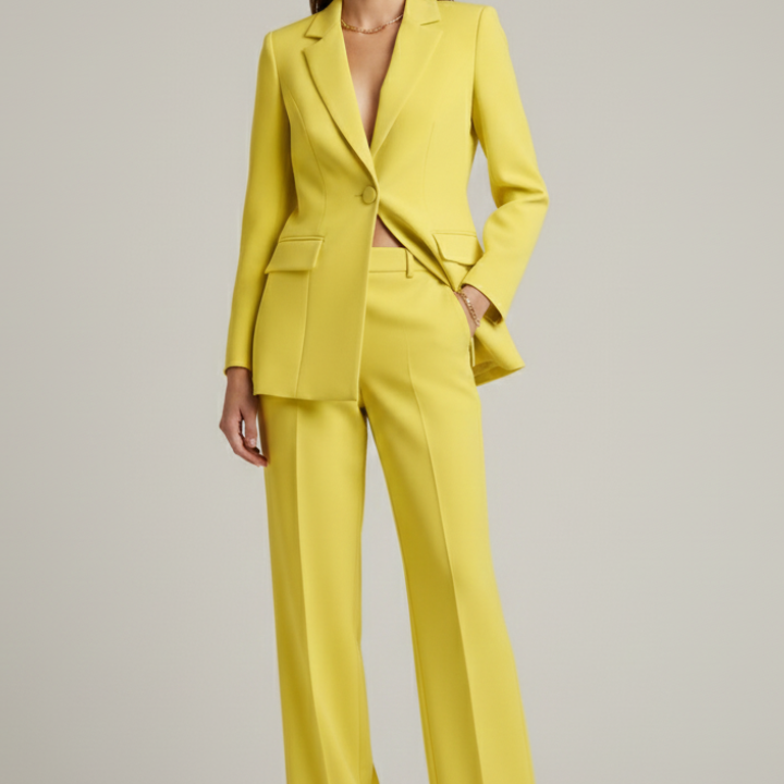 Tailleur femme blazer et pantalon large taille haute