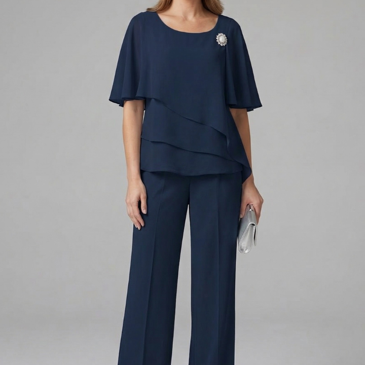 Ensemble femme top superposé et pantalon droit