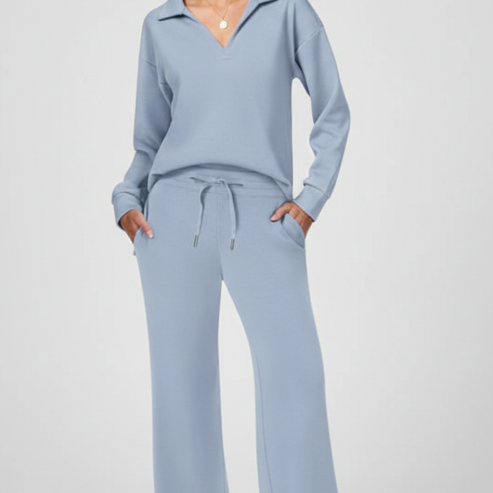 Ensemble deux pièces femme col chemise jambe large