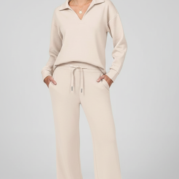 Ensemble deux pièces femme col chemise jambe large