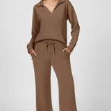 Ensemble deux pièces femme col chemise jambe large