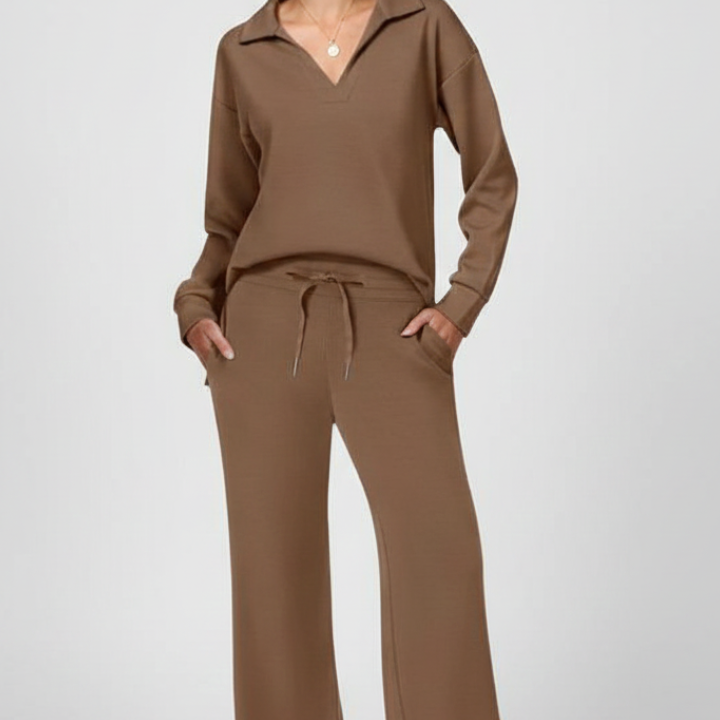 Ensemble deux pièces femme col chemise jambe large