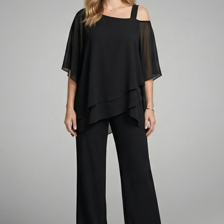 Ensemble deux pièces femme top épaules dénudées et pantalon large