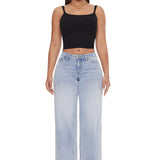 Jean femme large à taille mi-haute