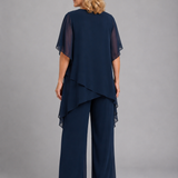 Ensemble femme deux pièces mousseline top asymétrique et pantalon large