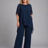 Ensemble femme deux pièces mousseline top asymétrique et pantalon large