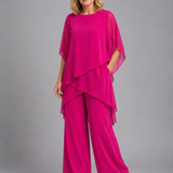 Ensemble femme deux pièces mousseline top asymétrique et pantalon large