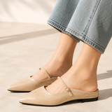 Mules plates à enfiler aspect cuir pour femme