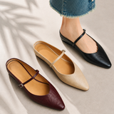 Mules plates à enfiler aspect cuir pour femme