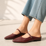 Mules plates à enfiler aspect cuir pour femme