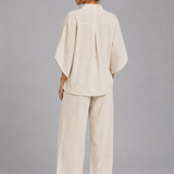 Ensemble deux pièces femme en lin, pantalon large